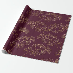 Papel De Regalo Patrón Botánico de Oro Asiático