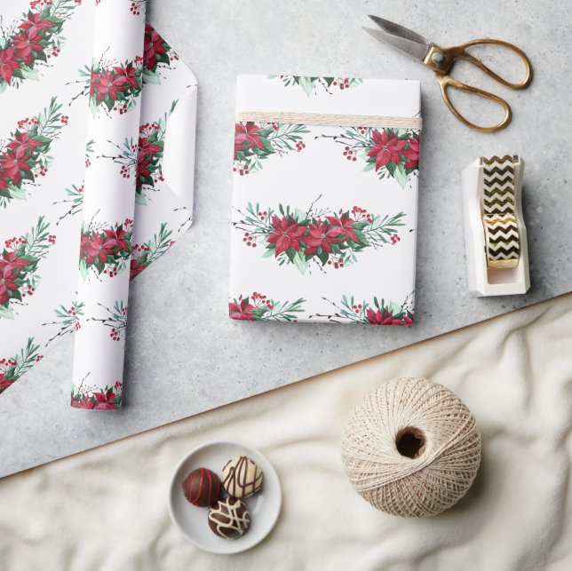 Papel De Regalo Patrón botánico de Poinsettia (Artesanía)