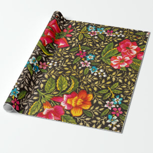 Papel De Regalo Patrón Botánico de Toile Floral Oscura Vintage