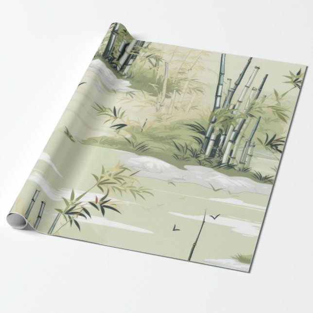 Papel De Regalo Patrón Botánico del Bosque de Bambú Zen (1) (Desenrollado)