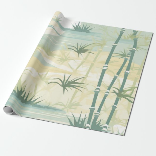 Papel De Regalo Patrón Botánico del Bosque de Bambú Zen (5) (Desenrollado)
