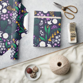 Papel De Regalo Patrón Botánico Floral de la Luna de la Noche