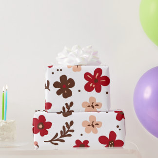 Papel De Regalo Patrón Botánico Floral Rojo