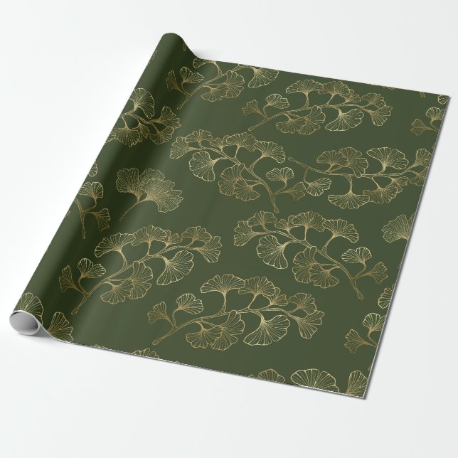 Papel De Regalo Patrón Botánico Línea de Oro (Desenrollado)