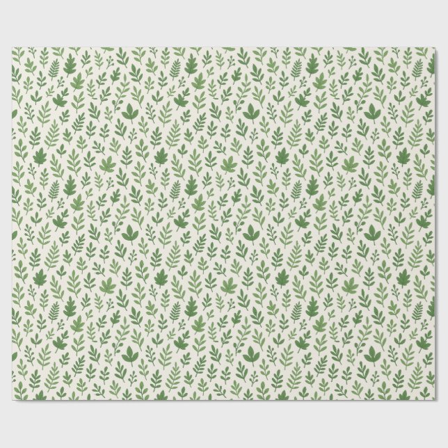 Papel De Regalo 🌿 Patrón Botánico Mínimo Sin Marea - Hoja Verde (Superficie plana)