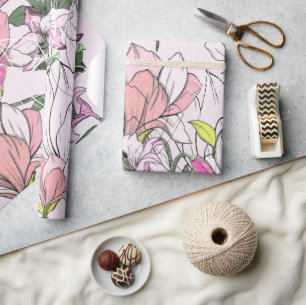 Papel De Regalo Patrón Botánico Moderno Rosa Y Verde