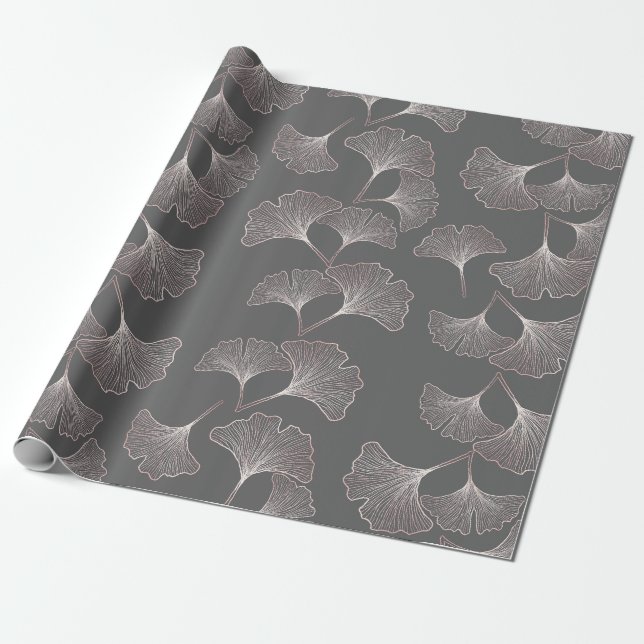 Papel De Regalo Patrón Botánico Rosa Mínimo (Desenrollado)