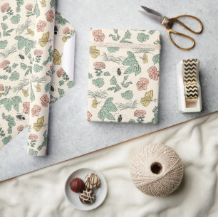 Papel De Regalo Patrón Botánico Vintage con Mariposas y Abeja