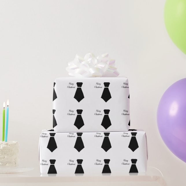 Papel De Regalo Patrón Bowtie Feliz Navidad Negro Blanco Trendy (Regalos de fiesta)