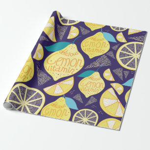 Papel De Regalo Patrón brillante de limones y clavos sobre un azul