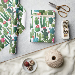 Papel De Regalo Patrón Cacti Verde Verde azulado en Blogueo