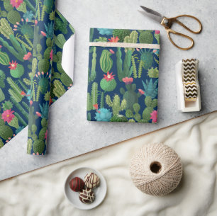 Papel De Regalo Patrón Cacti Verde Verde azulado en Blogueo