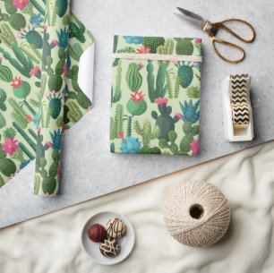 Papel De Regalo Patrón Cacti Verde Verde azulado en Blogueo