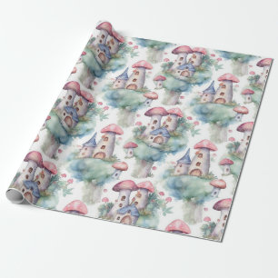 Papel De Regalo Patrón caprichoso de cabaña de hongos (10)