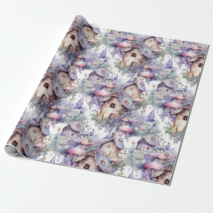 Papel De Regalo Patrón caprichoso de cabaña de hongos (5)