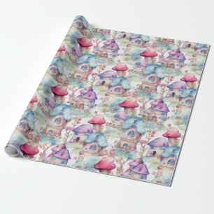 Papel De Regalo Patrón caprichoso de cabaña de hongos (6)