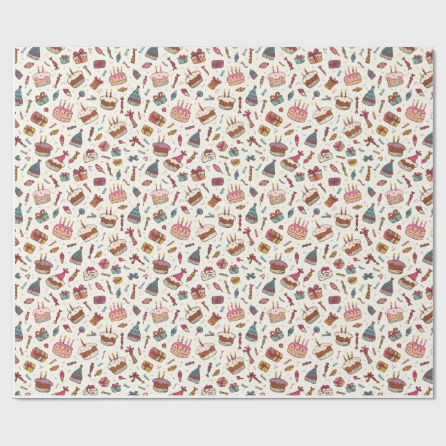 Papel De Regalo Patrón caprichoso de fiesta de cumpleaños dibujado (Superficie plana)