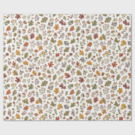 Papel De Regalo Patrón caprichoso de hojas y hongos del bosque oto
