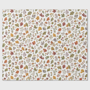 Papel De Regalo Patrón caprichoso de hojas y hongos del bosque oto