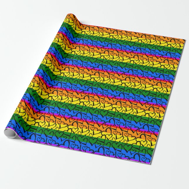 Papel De Regalo Patrón cardíaco arco iris (Desenrollado)