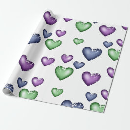 Papel De Regalo Patrón cardíaco azul púrpura verde para San Valent