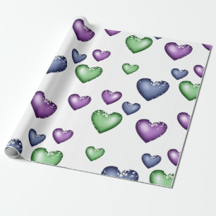 Papel De Regalo Patrón cardíaco azul púrpura verde para San Valent