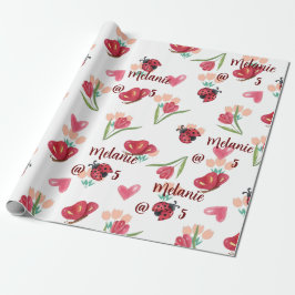 Papel De Regalo Patrón cardíaco de garabato, mariposa y tulipán