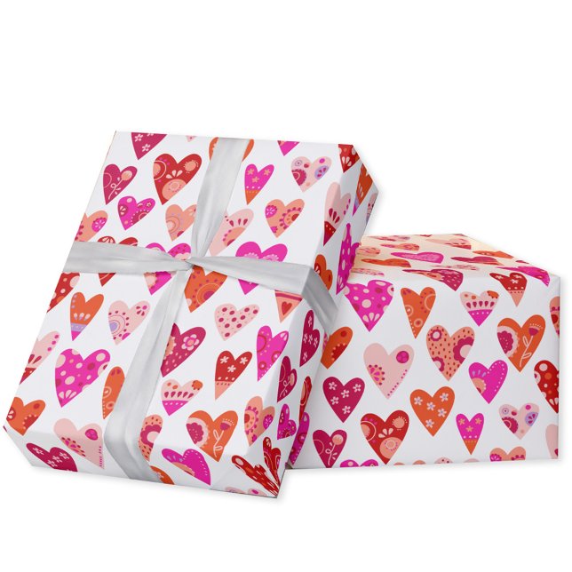 Papel De Regalo Patrón cardíaco rosa rojo (Japandi style red orange and pink heart pattern gift wrapping paper roll)