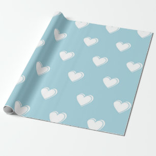 Papel De Regalo Patrón cardíaco simple de corte blanco azul