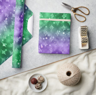 Papel De Regalo Patrón Celestial con Brillo de Ombre Purpura y Ver