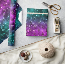 Papel De Regalo Patrón Celestial con Brillo Ómbre de Verde Acuátic