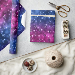 Papel De Regalo Patrón Celestial de Brillo con Degradado Azul y Ro