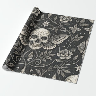 Papel De Regalo Patrón Celestial Floral Calavera Gótica (1)
