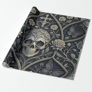 Papel De Regalo Patrón Celestial Floral Calavera Gótica (2)