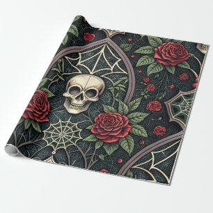 Papel De Regalo Patrón Celestial Floral de Cráneo Gótico (3)