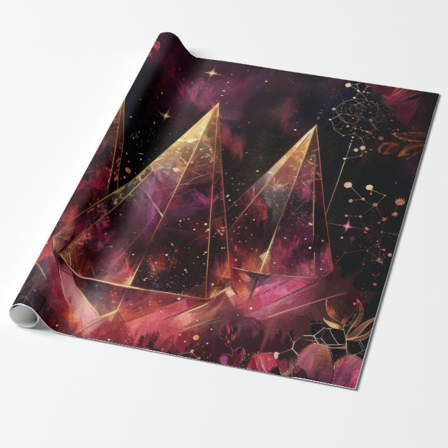 Papel De Regalo Patrón Celestial Místico de Amatista Bruja (Desenrollado)