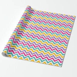 Papel De Regalo Patrón Chevron con franja verde azulado y púrpura