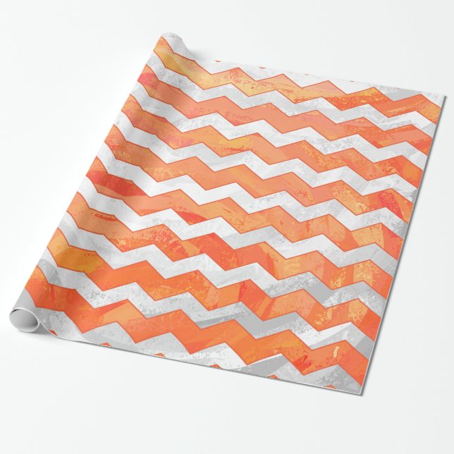 Papel De Regalo Patrón Chevron del Naranja del Lago de Fuego (Desenrollado)