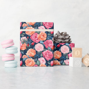 Papel De Regalo Patrón Chiffon de Rosas de Naranja rosado rojo