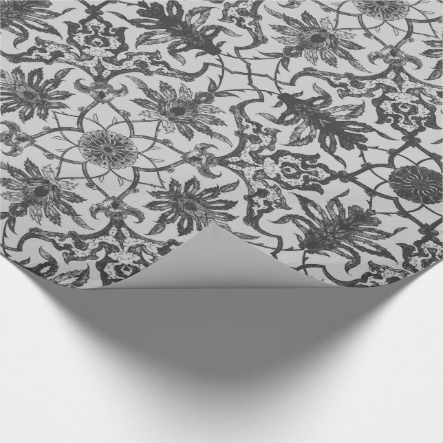 Papel De Regalo Patrón chino de Art Nouveau - Gris plateado (Esquina)
