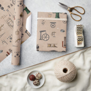 Papel De Regalo Patrón científico mecánico de la ingeniería antigu