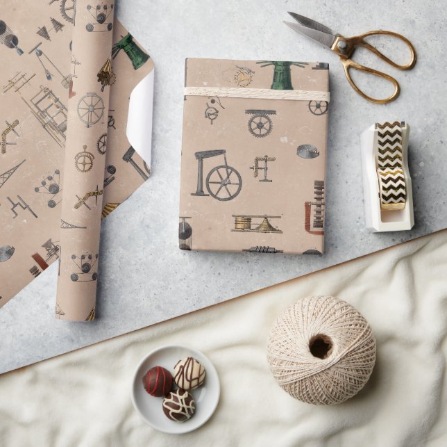 Papel De Regalo Patrón científico mecánico de la ingeniería antigu (Artesanía)
