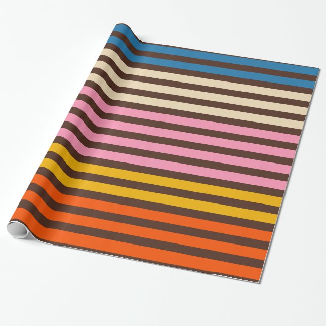 Papel De Regalo Patrón Cinq Stripe Retro Moderno (Desenrollado)