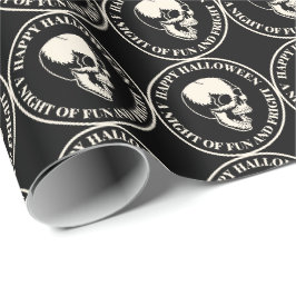Papel De Regalo Patrón circular de cráneo riendo de Halloween negr
