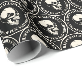 Papel De Regalo Patrón circular de cráneo riendo de Halloween negr