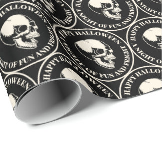 Papel De Regalo Patrón circular de cráneo riendo de Halloween negr