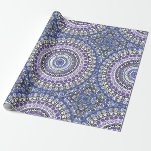 Papel De Regalo Patrón Circular Geométrico de Mandala Azul y Púrpu