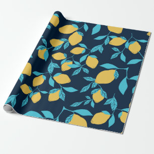 Papel De Regalo Patrón cítrico simple. limones maduros y hojas bri