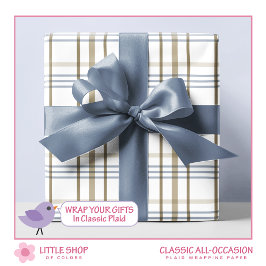 Papel De Regalo Patrón Clásico de Cuadros Beige y Azul