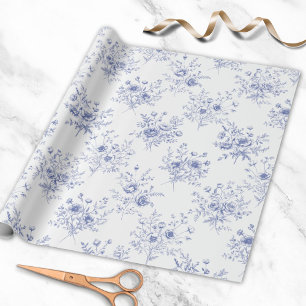 Papel De Regalo Patrón clásico de flores azules Toile azul francés